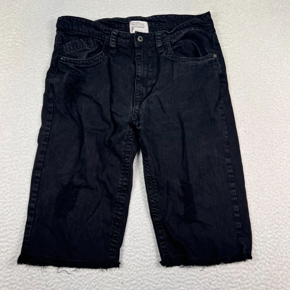 Smoke Rise Shorts Mens 35 Raw Hem Distressed‎ Ripped Streetwear Y2K Denim Black